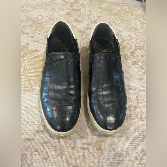 Sam Edelman Black Lacey Croc Embossed Slip On Shoes Loafers - Picture 4 of 5